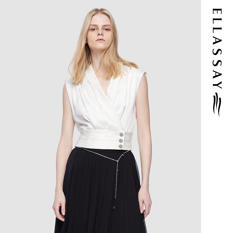 ELLASSAY歌力思2025夏季新款气质截短收腰无袖衬衫女EWD362C03000