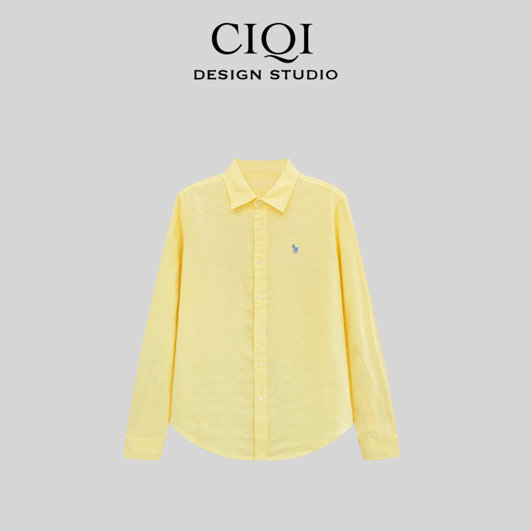 CIQI STUDIO 【山隐奢麻】夏季老钱风亚麻纯色刺绣衬衫开衫 DY20115
