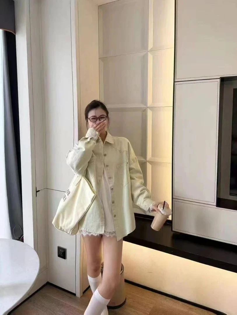 时尚减龄休闲牛仔衬衣外套显瘦中长款百搭衬衫8316