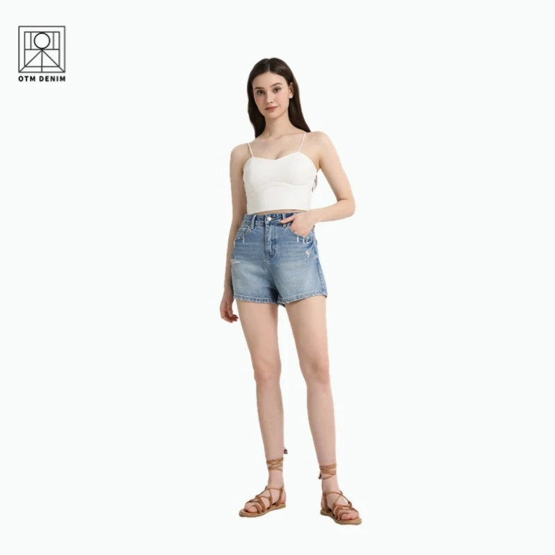 高腰破洞短裤薄款夏季运动风无弹设计感复古修身时尚显瘦纯棉