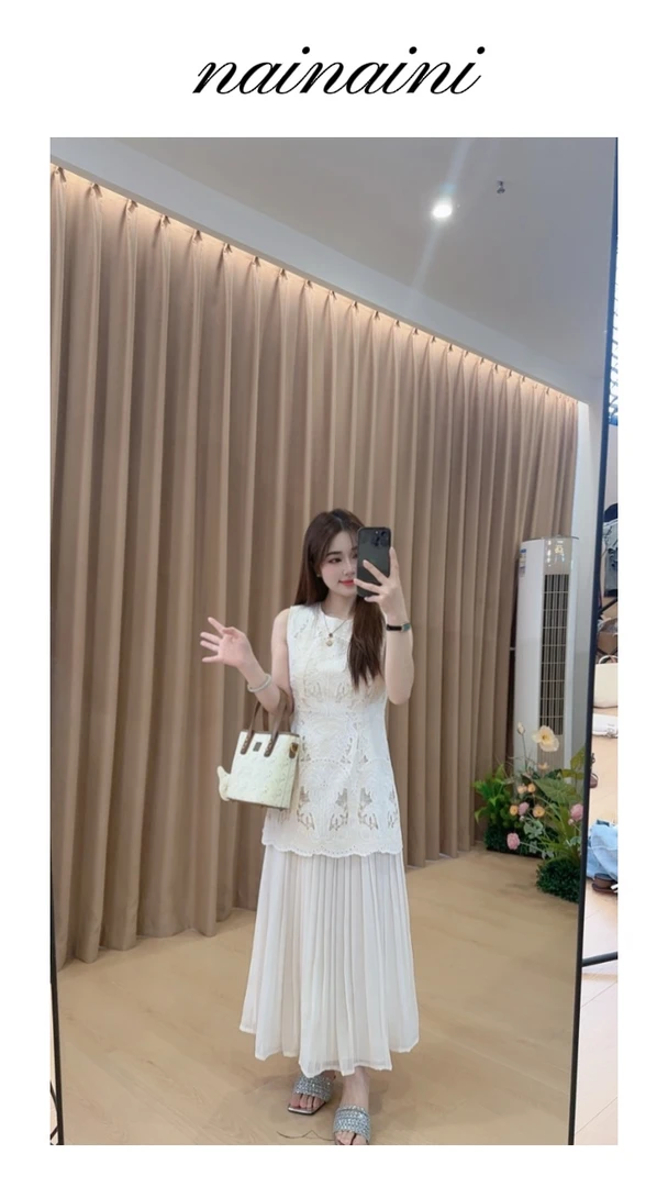 奈奈妮【午后宴会】连衣裙女小个子夏季时尚新款重工艺拼接25058