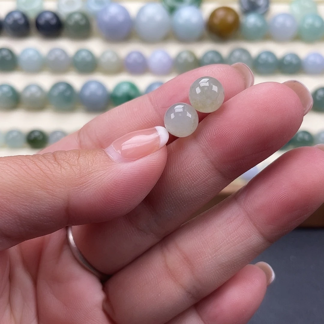 翡翠散珠天然缅甸翡翠a货一对有纹卡7.8