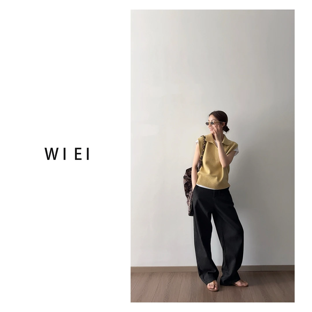 《WI EI》解压牛仔*环保水洗自然弧形剪裁做旧宽松牛仔裤5C0265