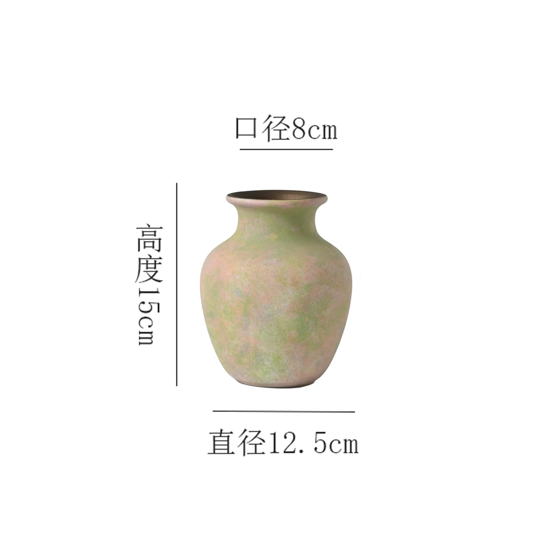 【苔点绿-胖肚瓶小号】无孔水培桌面陶瓷花瓶干花鲜花