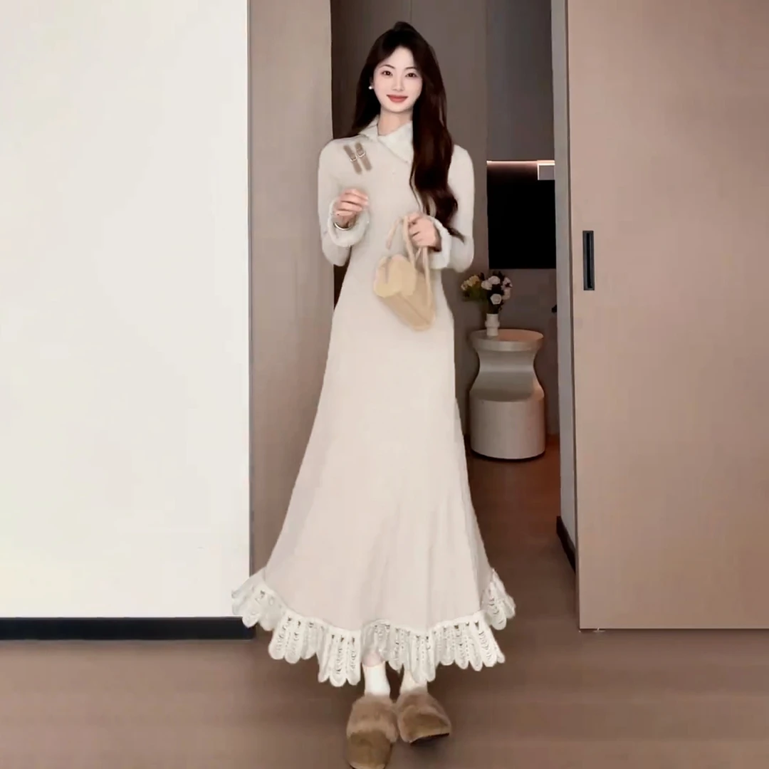 巨好看针织连衣裙子秋冬季2025新款配大衣内搭打底长裙新中式女装