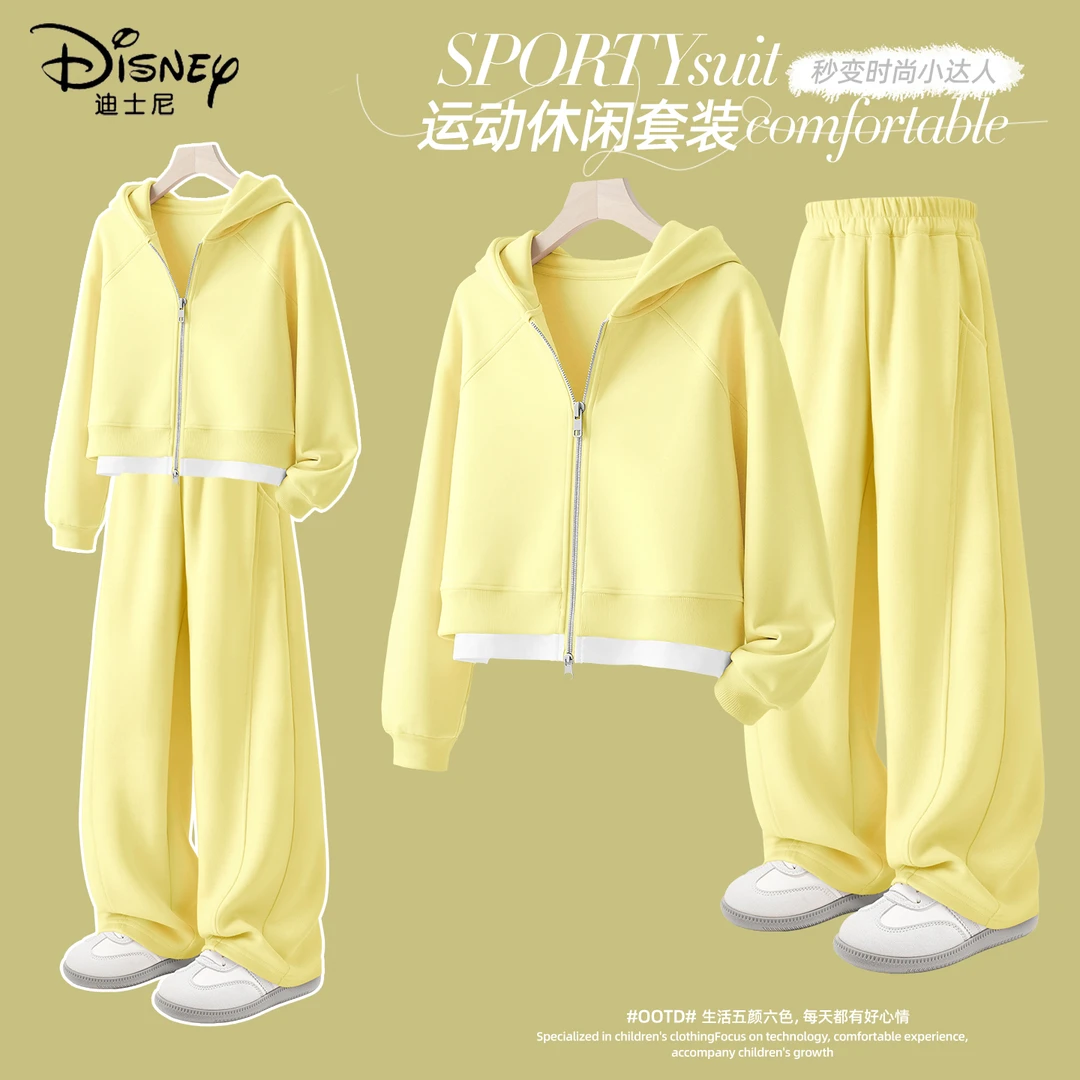 迪士尼女童套装春秋款2025新款薄款运动女孩外套儿童秋装运动裤子