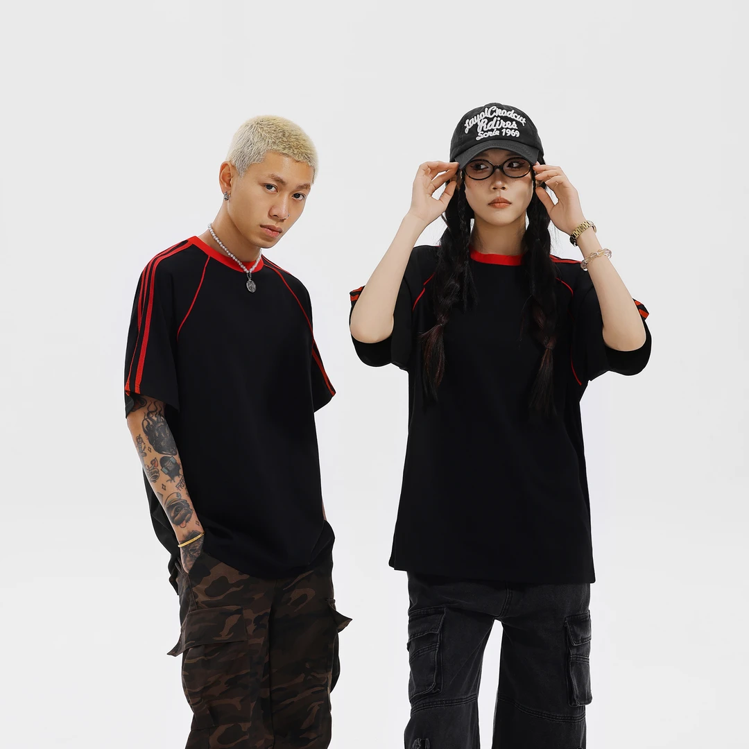 HandSeven240g情侣款夏季圆领宽松抗菌学生ins风休闲T恤嘻哈抗皱