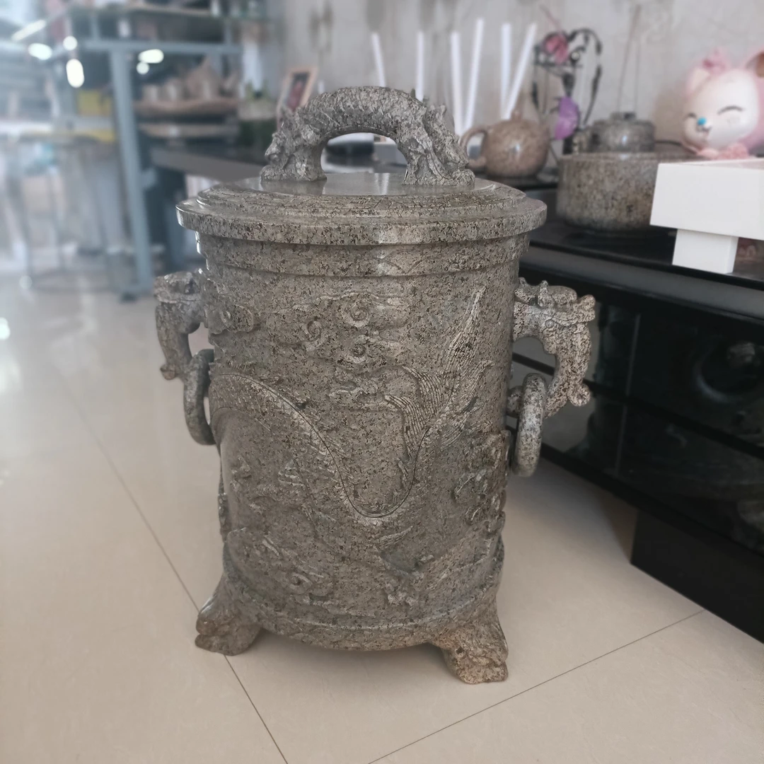 内蒙古奈曼旗中华麦饭石雕刻龙一体16升水缸