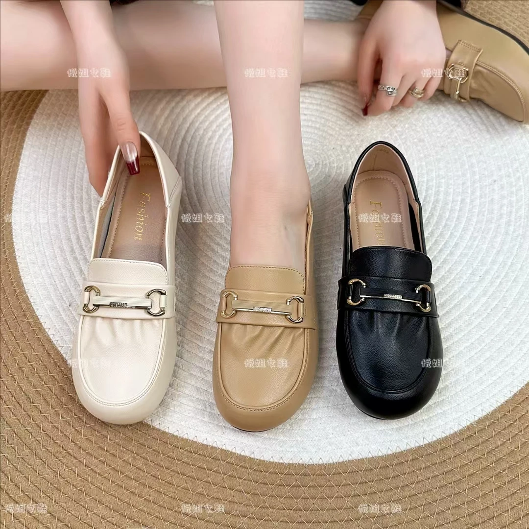 韩版2025春秋款单鞋百搭休闲乐福女鞋通勤鞋配裙子果冻底豆豆鞋