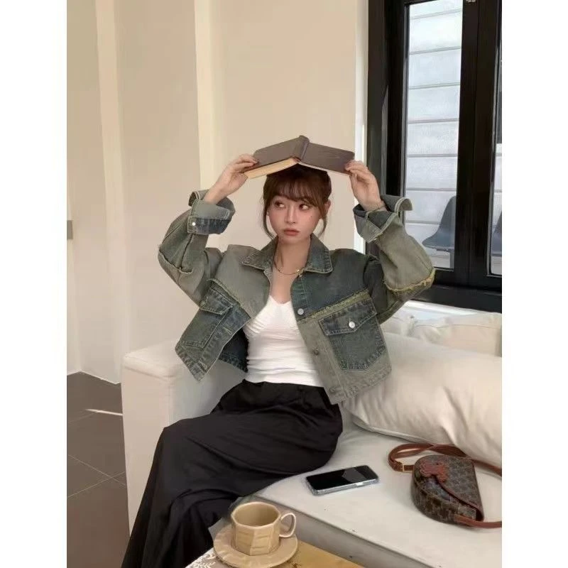 设计感拼接牛仔外套女2025春秋新款休闲百搭短款女士上衣