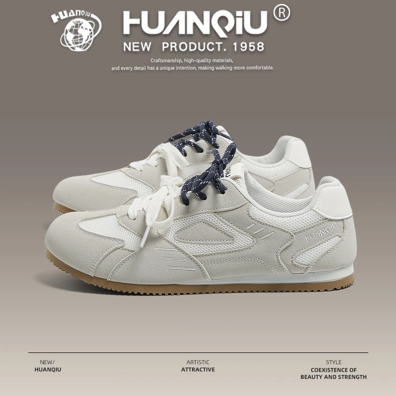 环球德训鞋子男款2025夏季新款平底网面透气男士鞋子复古休闲板鞋