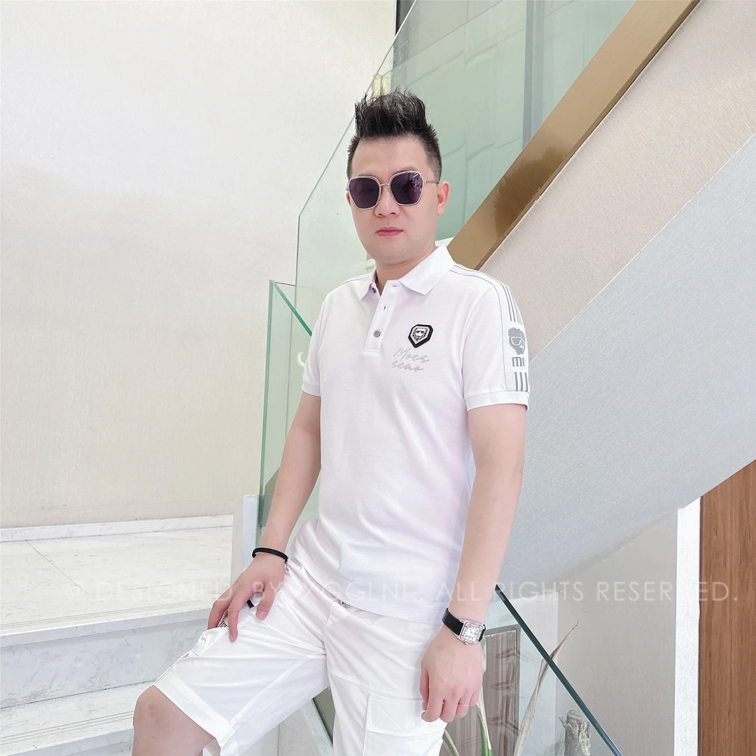 夏季款MOCSS肩上五条纹织带男士品质高端奢品洋气档次短袖POLO衫