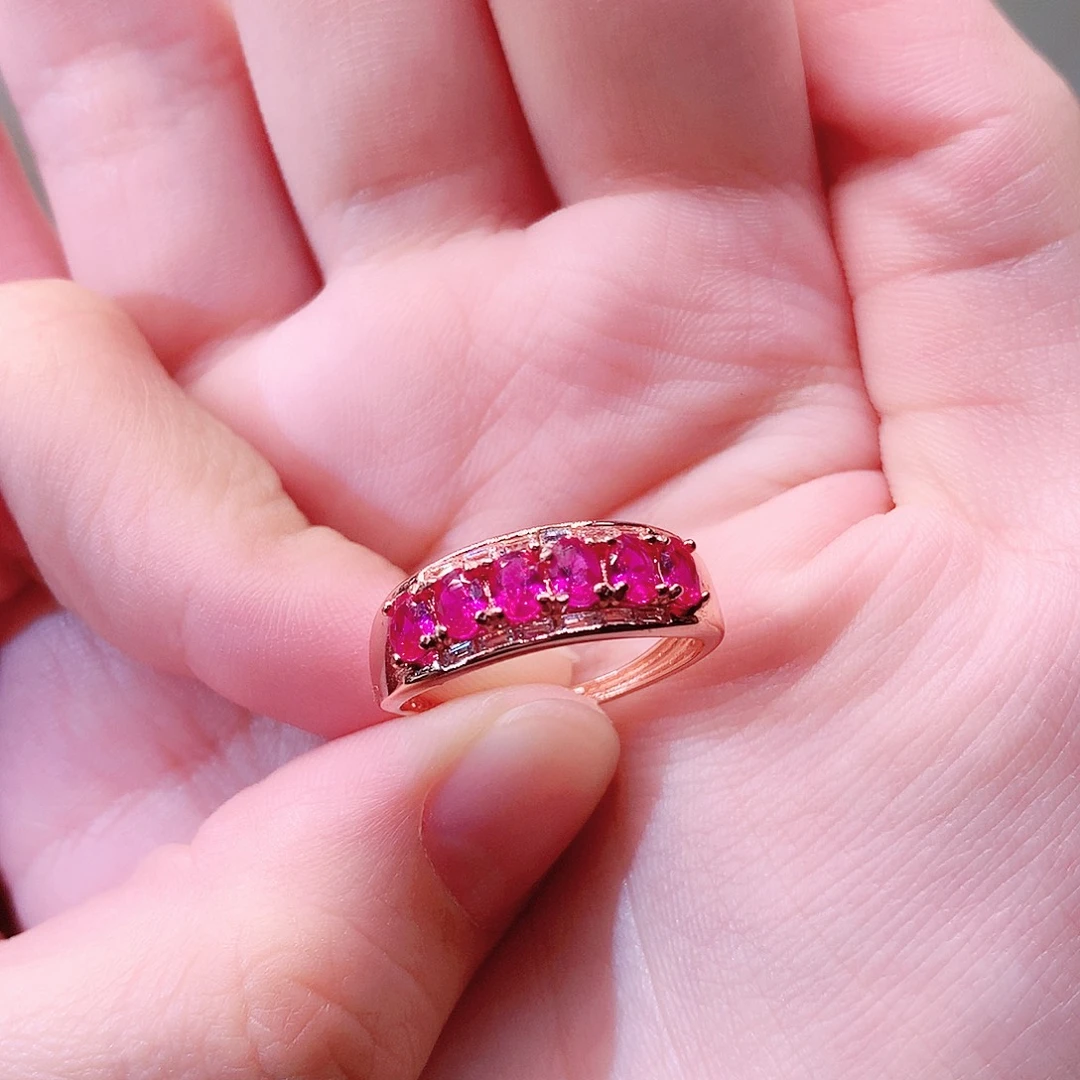 戒指红宝石银S925镶嵌