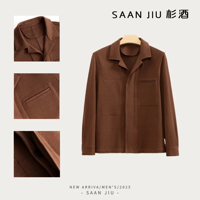 杉酒SJ2025【羊毛】老钱风古巴领夹克新款男士男装商务时尚百搭夹克