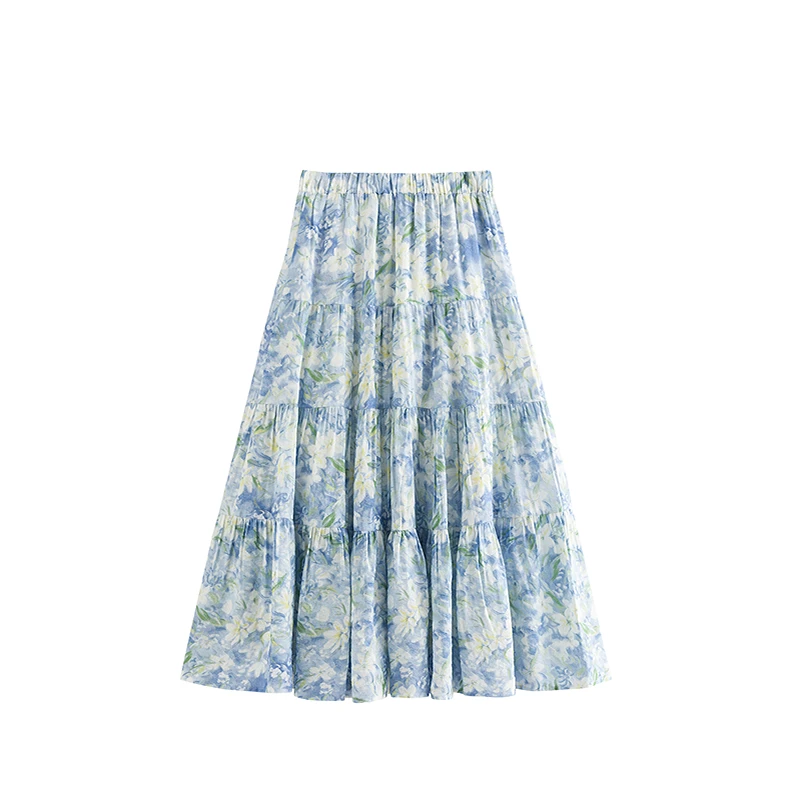 【一秒入夏】茵曼夏季度假风海边出游印花半身裙松紧腰宽松a字裙