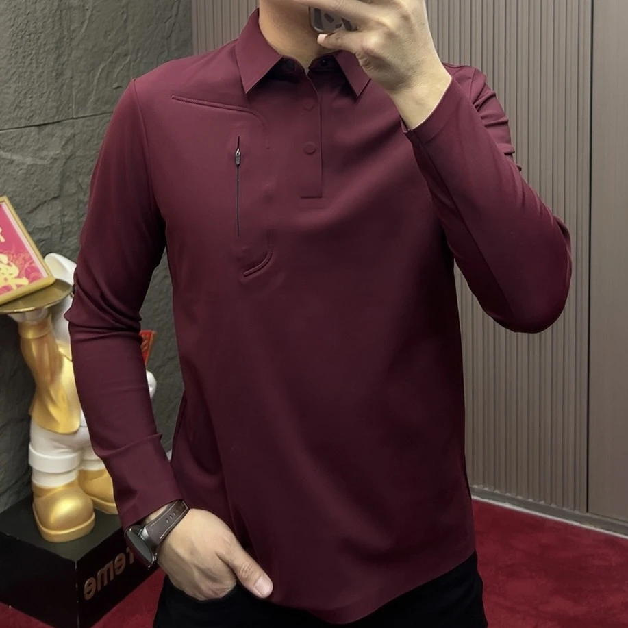 2025-9833冬季男士加绒无痕Polo衫修身冬季商务休闲纯色百搭长