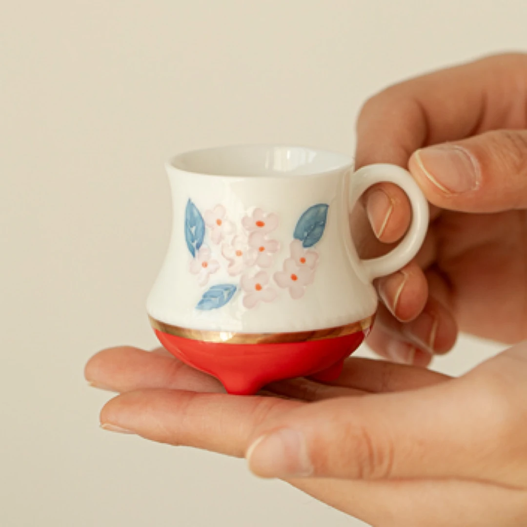 手绘玉泥品茗杯釉下彩绣球单杯主人杯家用高颜值功夫茶具陶瓷茶杯