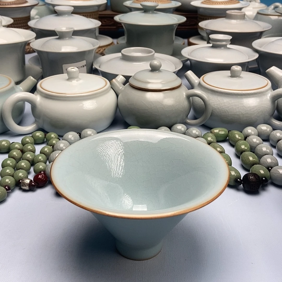 杯天青微蓝釉斗笠杯原矿原釉原产地