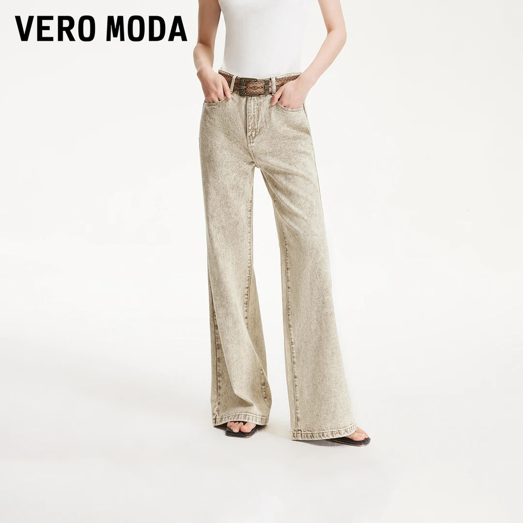Vero Moda牛仔裤洋气巴恩风复古做旧纹理阔腿裤流光风325232028
