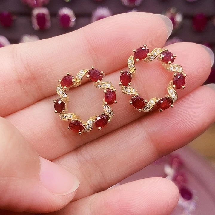 红宝石银S925镶嵌耳饰