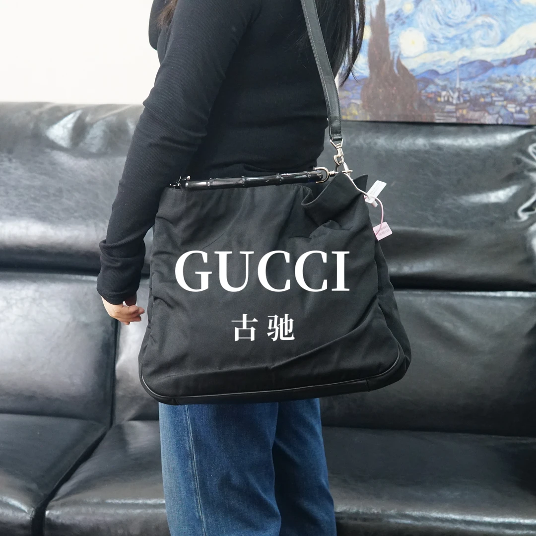 95新 GUCCI/古驰 黑色竹节单肩包/FYJJ11705284/5284