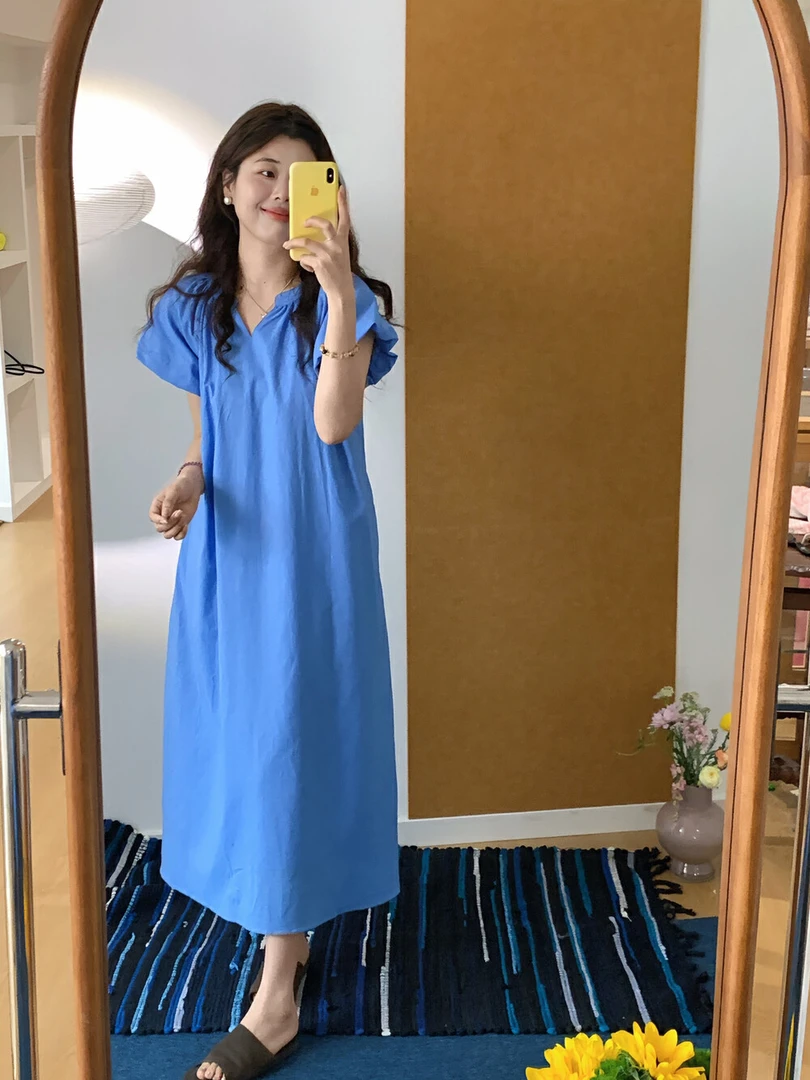 新款夏季显瘦邂逅南法假日法式少女氛围感泡泡袖连衣裙(配腰绳)