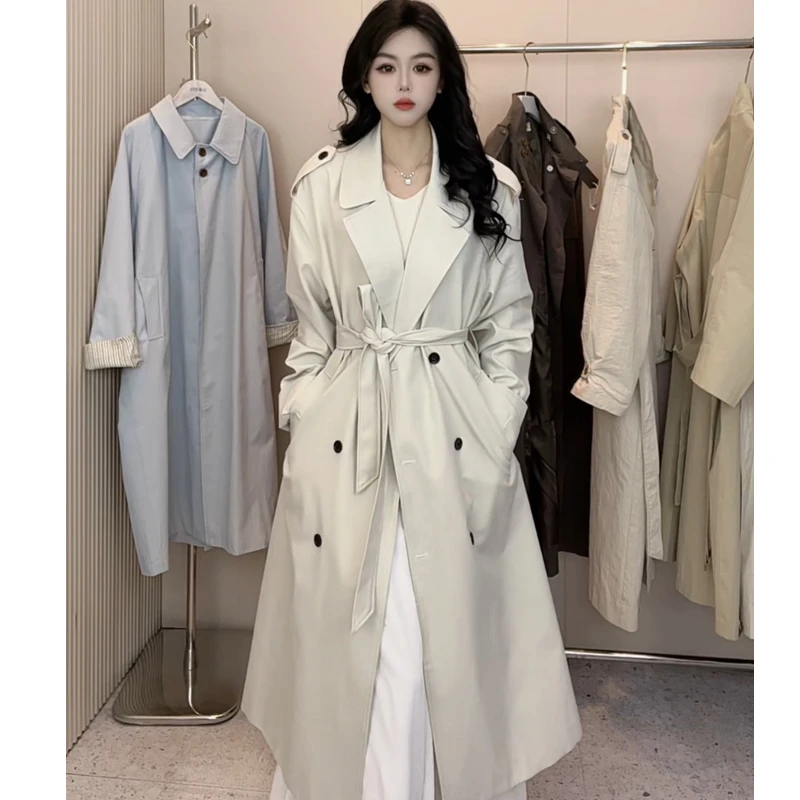 【25001】韩系日系双排扣中长款风衣外套女