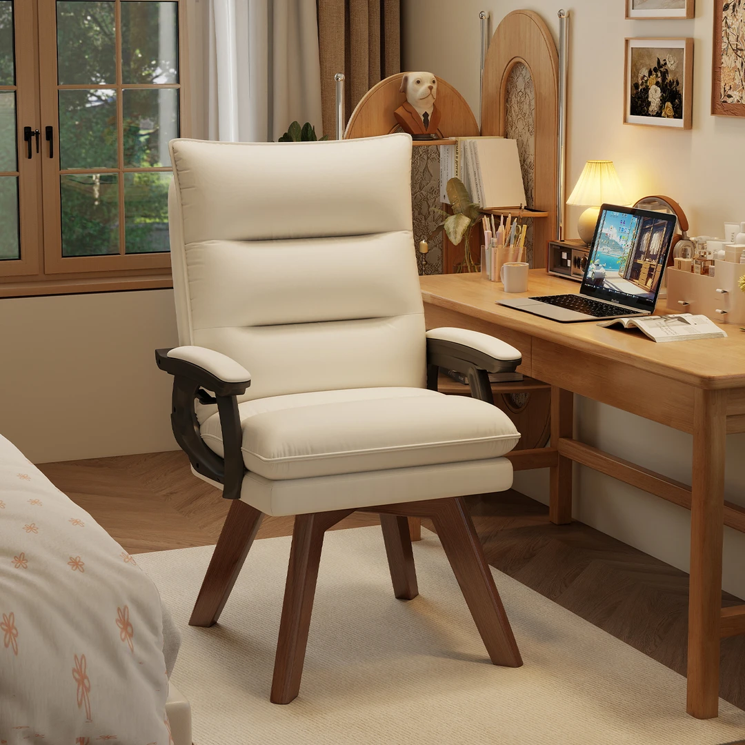 家用可旋转电脑椅书房书桌椅实木腿办公沙发椅舒服久坐休闲靠背椅