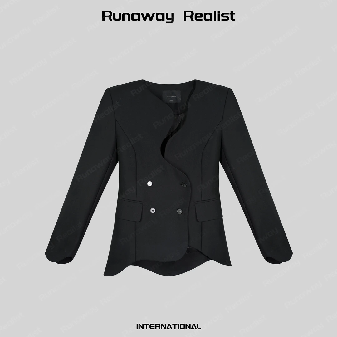 【RUNAWAY REALIST】黑标系列定制曲线领系扣设计感收腰西服 W079
