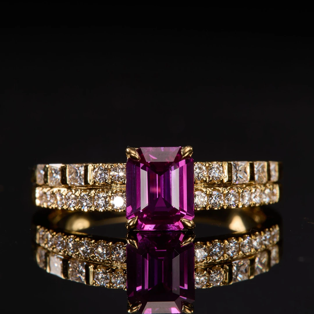 如苑珠宝18K金紫蓝宝戒指/1.08ct/AIGS/薰衣草/无烧