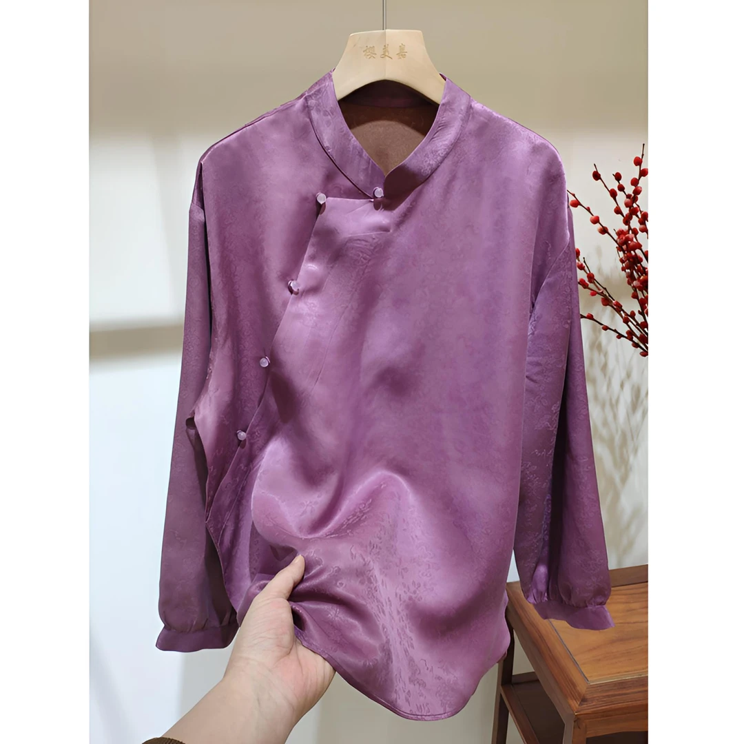 【DY2172】樱美嘉桑蚕丝香云纱提花花萝新中式百搭时尚衬衫上衣