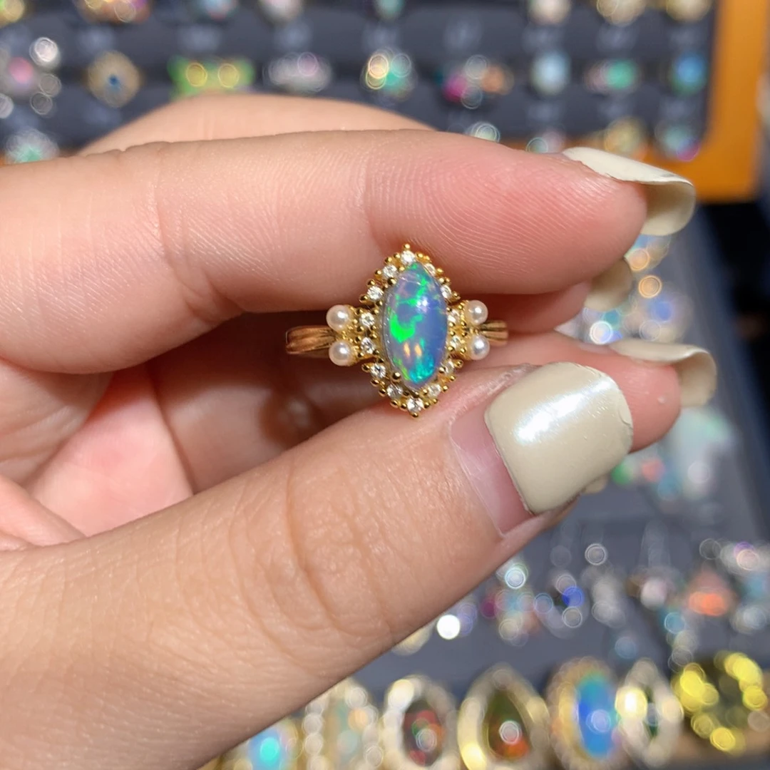 银S925镶嵌欧泊欧泊戒指l