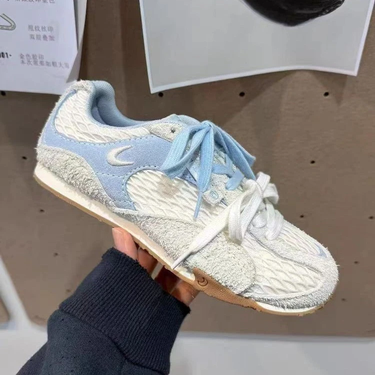 韩版小白鞋白蓝渔网鞋2025春夏季新款透气网面粗网运动鞋阿甘鞋女