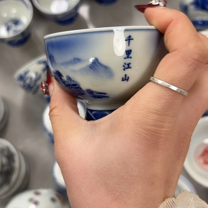 摆件陶千里江山高脚杯