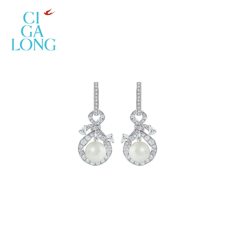 CIGALONG如意结akoya珍珠⽿钉