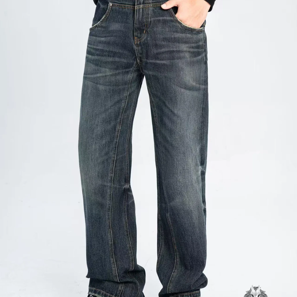 25年秋冬新款正品欧货马头男士轻奢时尚百搭潮流直筒扩腿牛仔裤