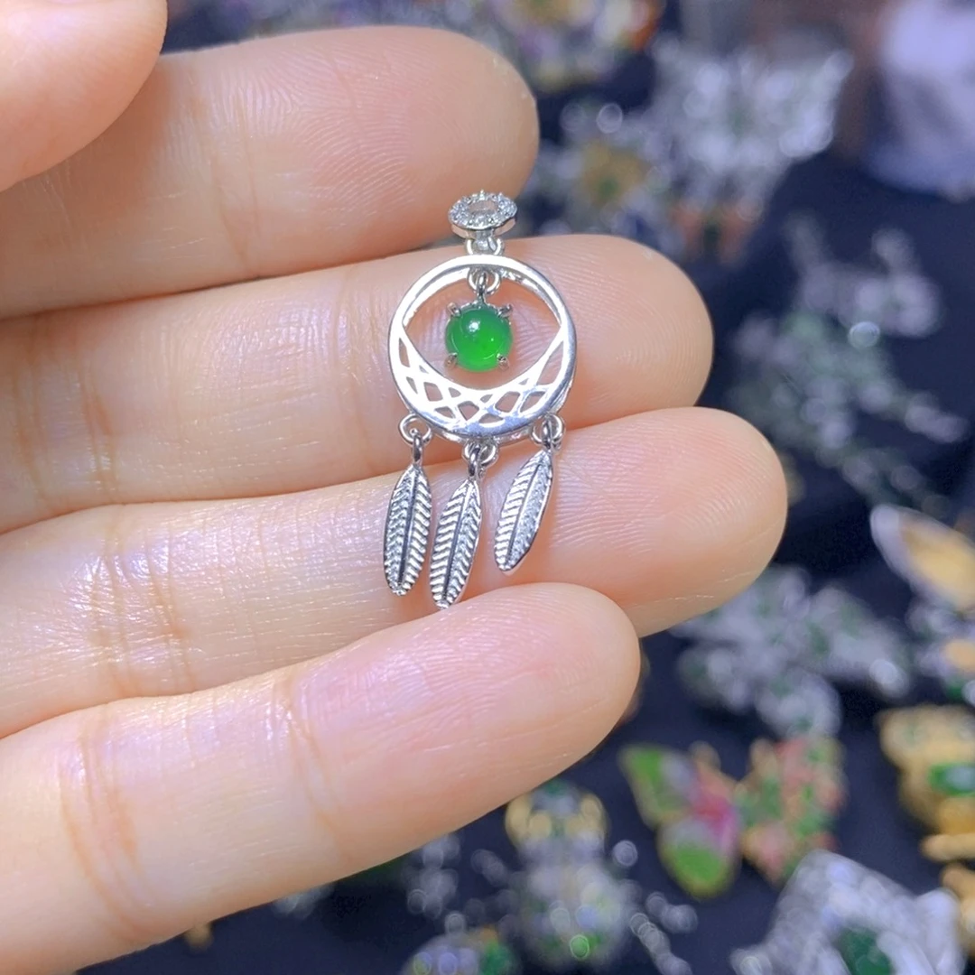 翡翠银S925镶嵌吊坠(不含链)天然翡翠