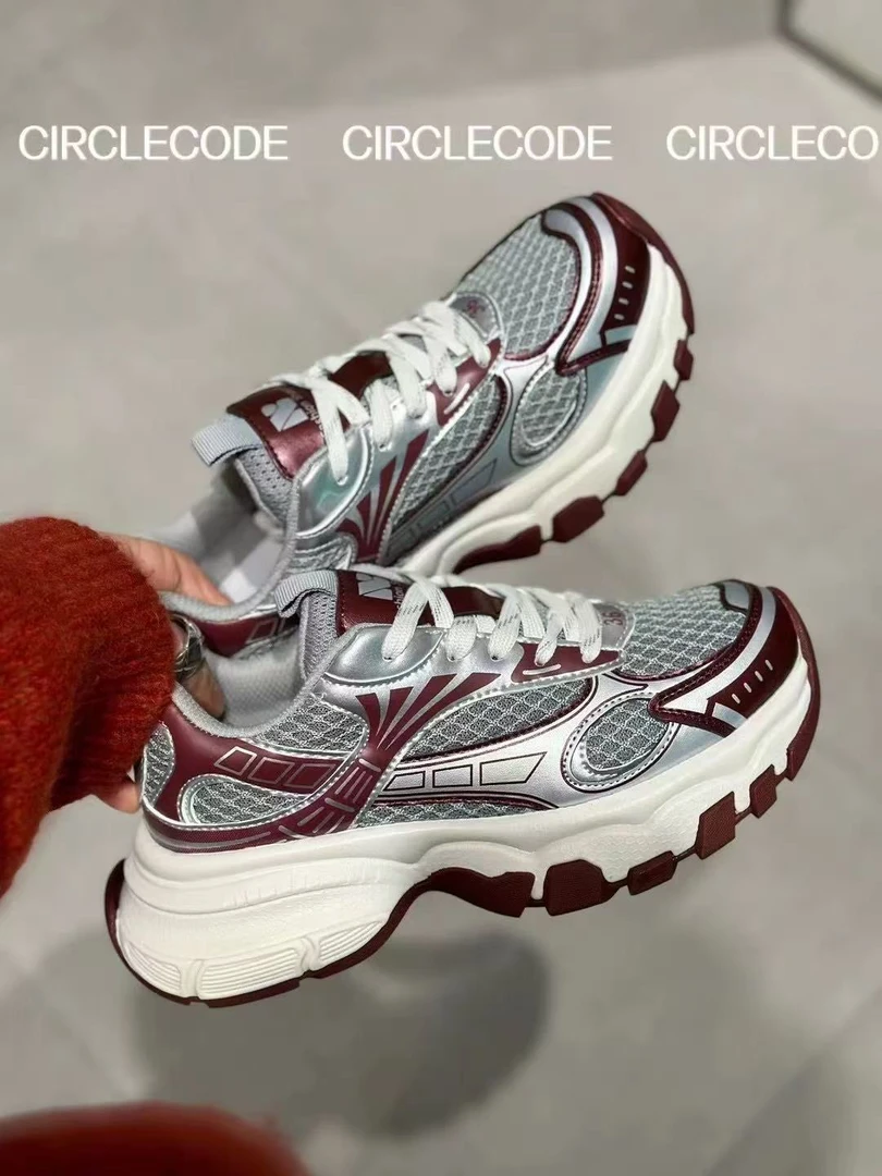 【蓉姐专属】韩版拼色老爹女鞋真皮网面透气休闲运动鞋6002