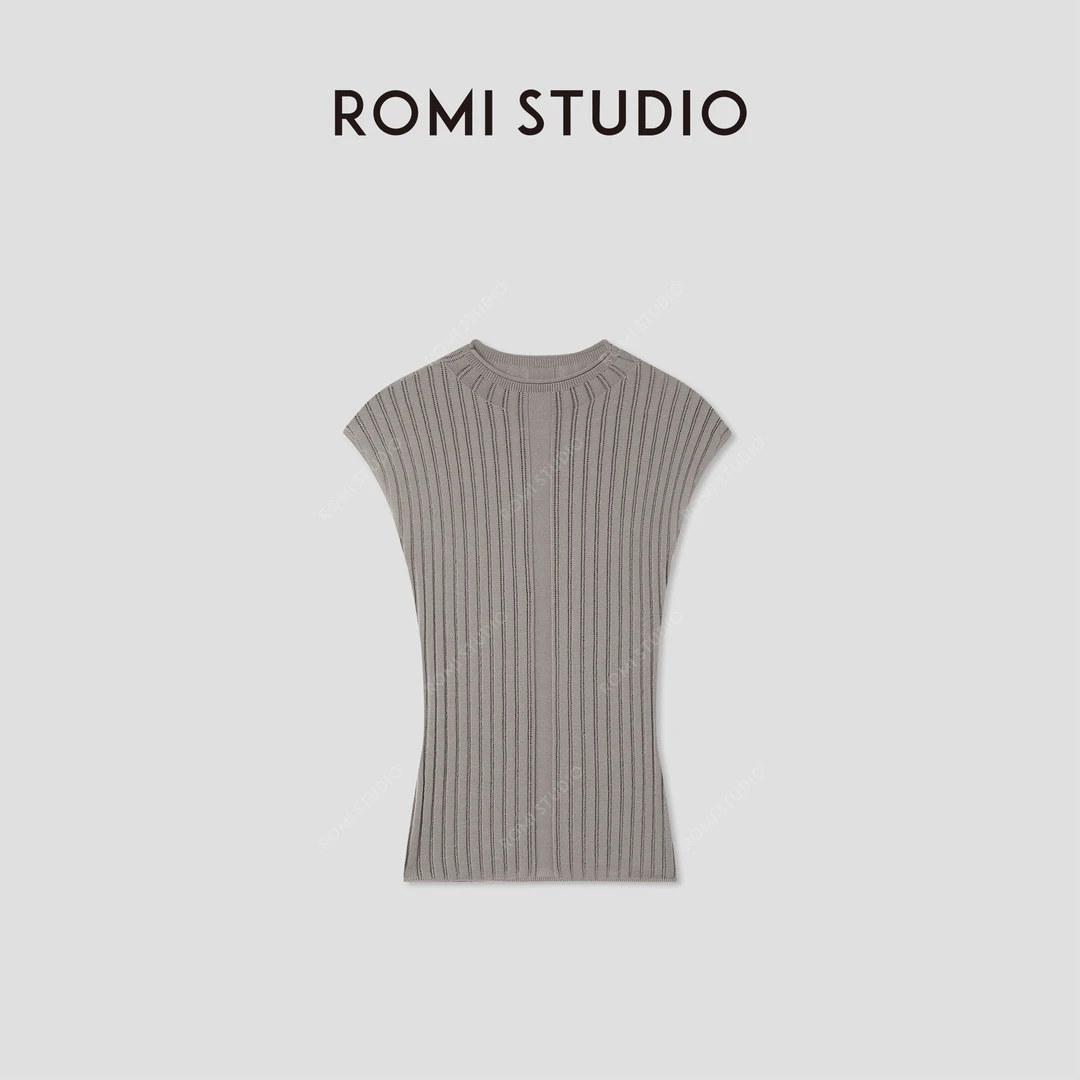 ROMI STUDIO 超细支莱赛尔混纺包肩短袖弹力修身针织衫RWCRSG3718
