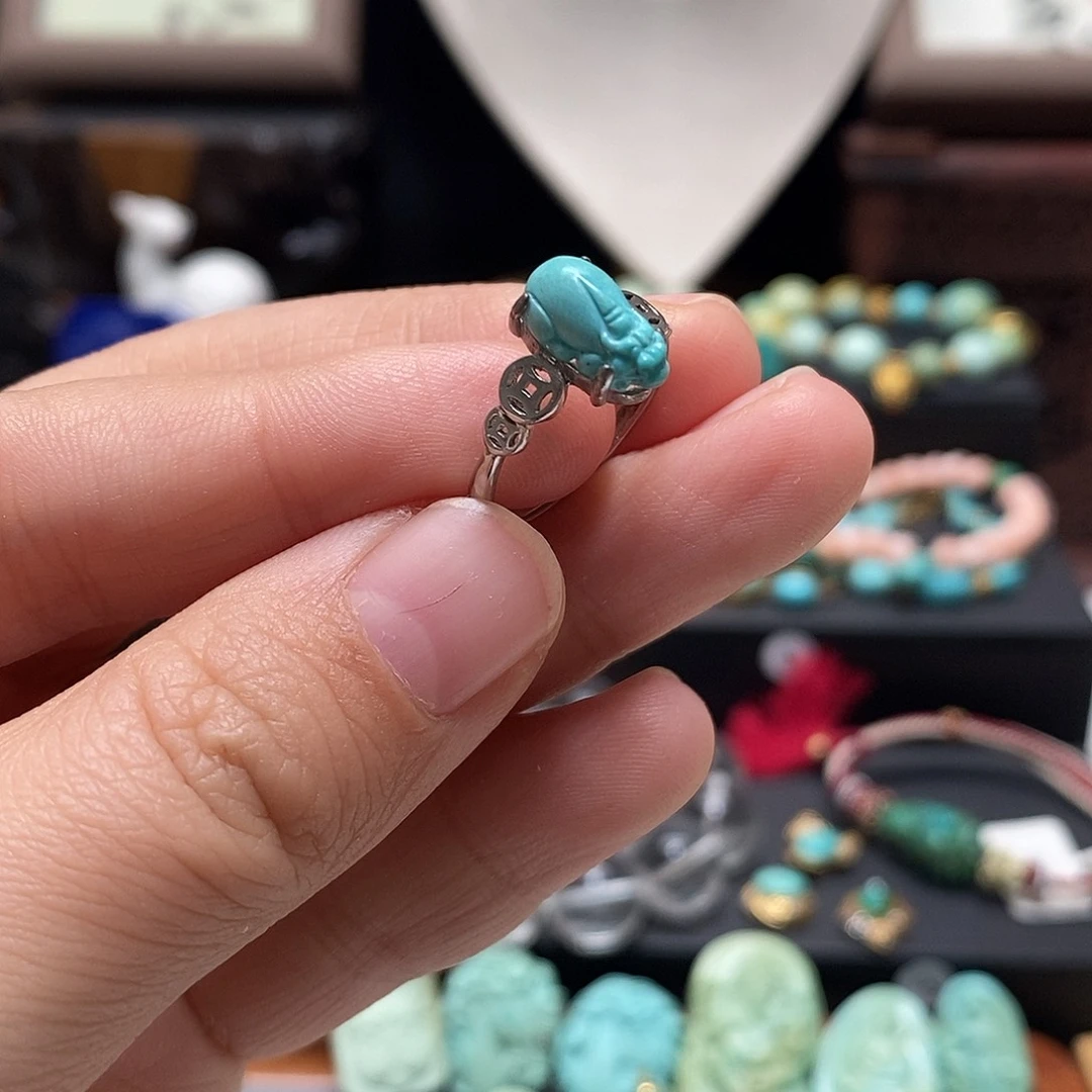 绿松石银S925镶嵌戒指