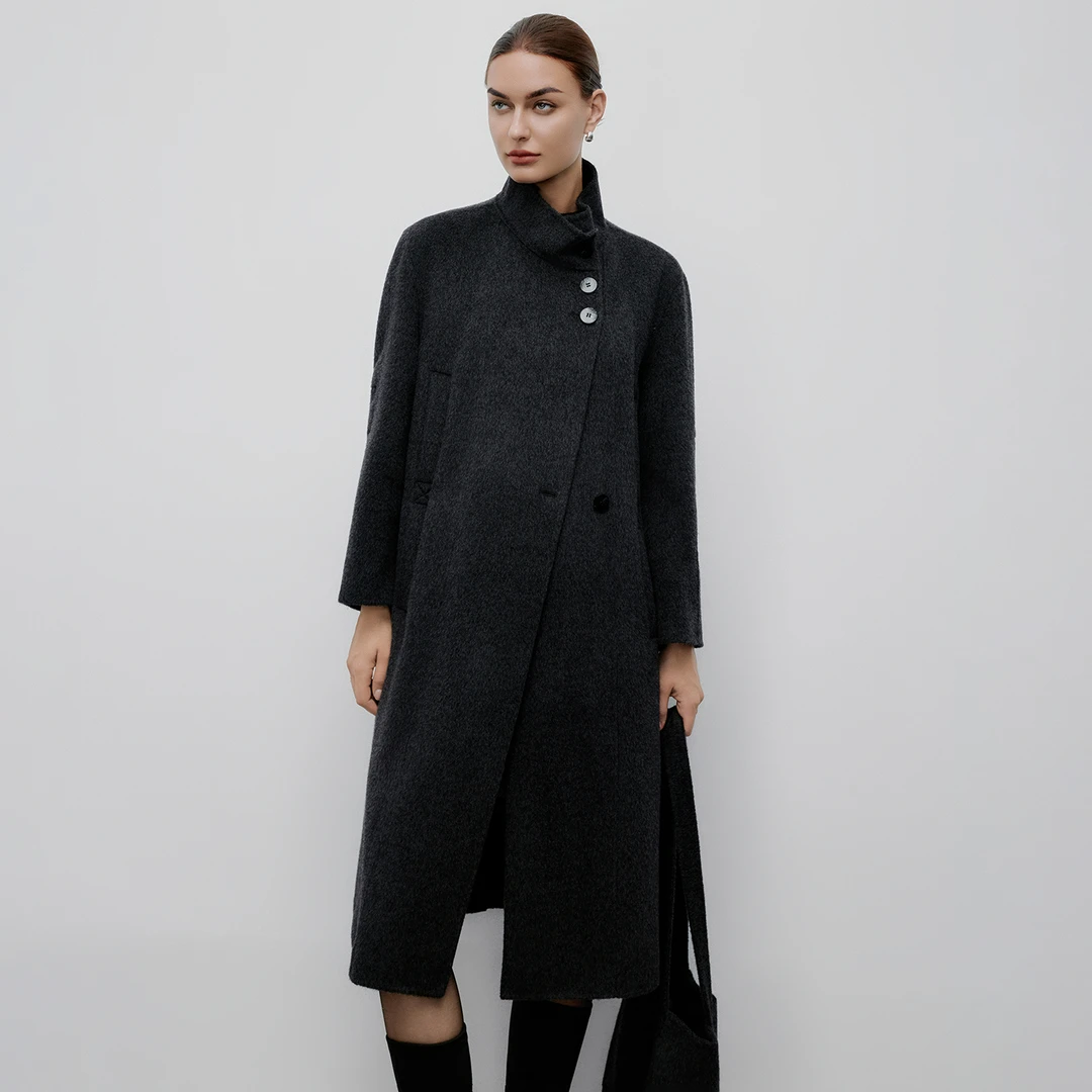 【100绵羊毛】立领双面呢子大衣女2025秋冬新款气质毛呢中长款外套