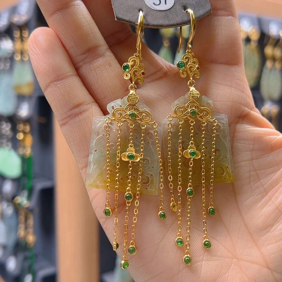 银S925镶嵌翡翠耳饰芊*@