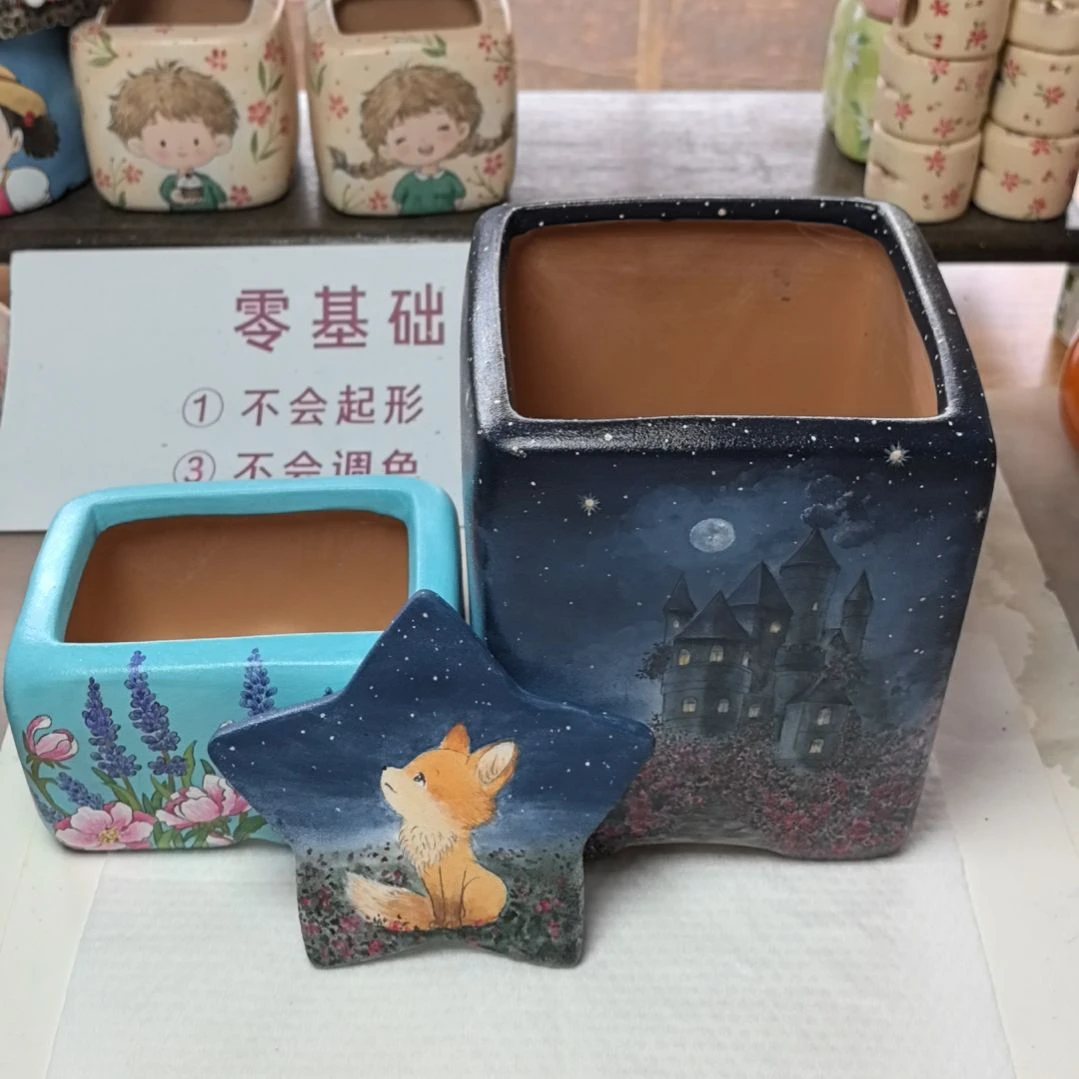 杨***丫红陶紫砂素朵手绘盆(花花盆+小王子)