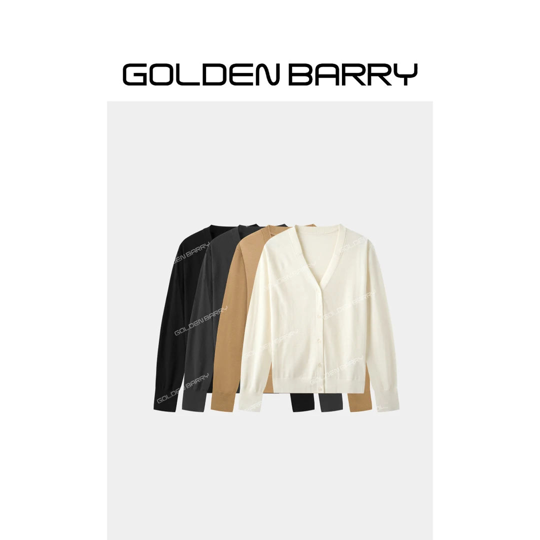 GOLDENBARRY|  241093显瘦休闲气质V时尚领羊毛简约百搭开衫小众