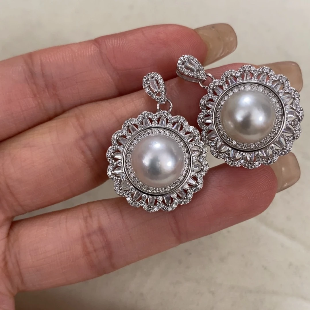 银S925镶嵌海水珍珠耳饰