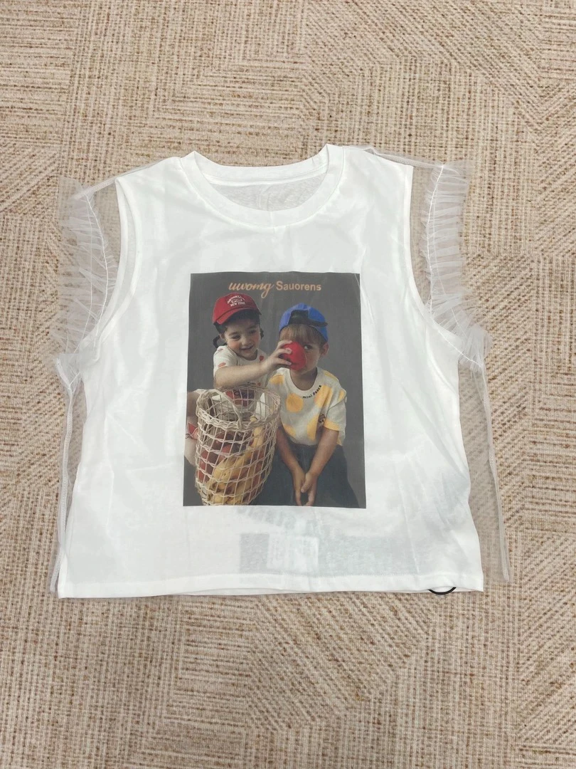 QL—C20095个性短袖卡通T恤蕾丝卡通动漫无袖套装圆领夏装