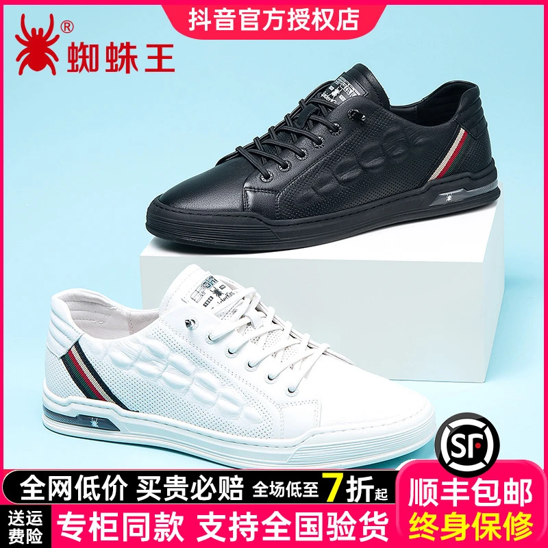 蜘蛛王男鞋2025新款小白鞋真皮牛皮透气板鞋英伦休闲皮鞋男75D015
