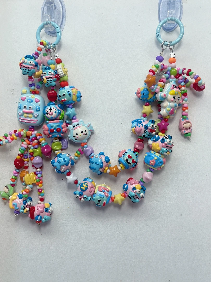 diy手绘重油重工捏捏手机链包包链背夹链钥匙扣