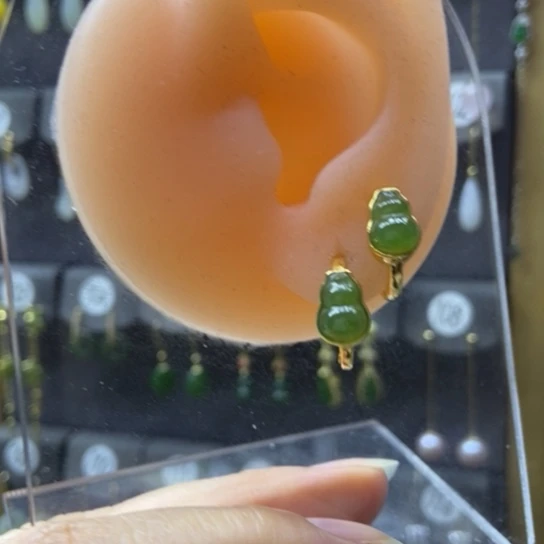 和田玉银S925镶嵌耳饰