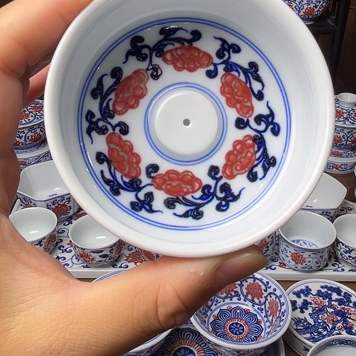 瓷片上****厂青花釉里红香插